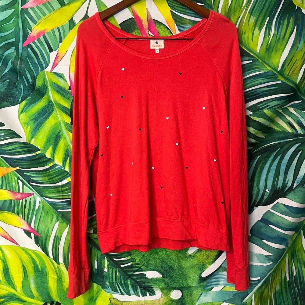 Sundry 2/M Bright Red Heart Print Pajama Lounge Dorm Preppy Valentines Comfy Top